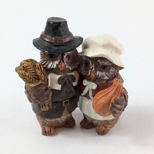 Thanksgiving Owl Pilgrims Figurine 2.25" Seasonal Shelf Sitter Decor Collectible
